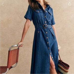 Sézane Raquel Dress NWT Size 40 Large Deep Blue New Denim Cotton